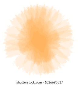 orange yellow watercolor circle pattern with dark center and fan shaped transparent rays on white background, vector illustration