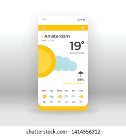 Orange and yellow Weather UI, UX, GUI Screen for mobile apps design. Modern responsive user interface design of website including Weather application Screen