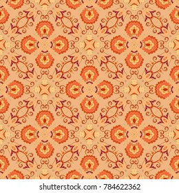 Orange - yellow woven seamless vector ornamental pattern