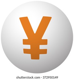 Orange Yen icon on sphere isolated on white background