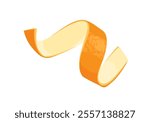 Orange zest isolated on white background. Orange fruit peel twist. Vector cartoon flat illustration.