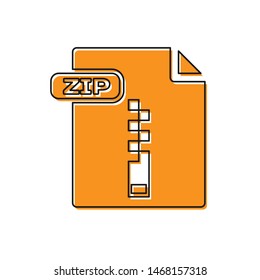 Orange ZIP file document. Download zip button icon isolated on white background. ZIP file symbol.  Vector Illustration