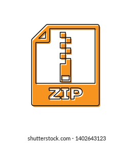 Orange ZIP file document icon. Download zip button icon isolated on white background. ZIP file symbol. Vector Illustration