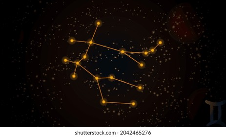 Orange zodiac, vector zodiac with zodiac sign gemini on space background