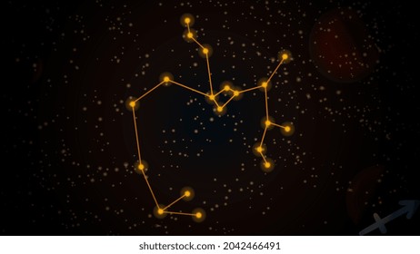 Orange zodiac, vector zodiac with zodiac sign sagittarius on space background