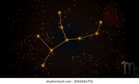 Orange zodiac, vector zodiac with zodiac sign virgo on space background