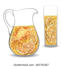 Orangeade in a glass jug mosaic circles