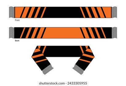 Diseño De La Bufanda De Los Fans Del Fútbol Naranja-Negro Sobre Fondo Blanco.
Vista frontal y posterior, archivo vectorial.