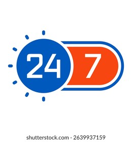 orange-blue 24-7 concept. 24-7 logo for business
