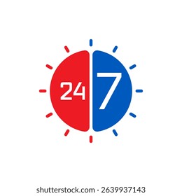 orange-blue, round 24-7 concept. 24-7 logo for business