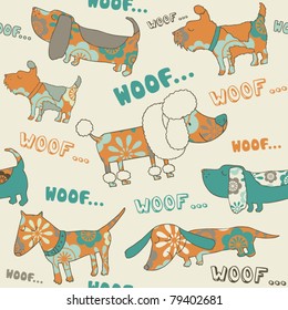 orange-blue seamless vector with  dogs
