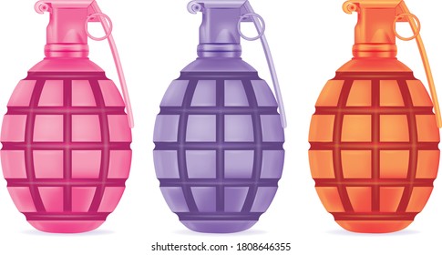 Orange,blue,pink grenade on a white background. No mash no 