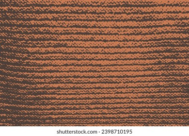 Orange-brown knitted texture. Rough grunge vector pattern. Striped vintage textile background