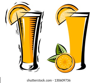 Orange/citrus juice glass in woodcut style