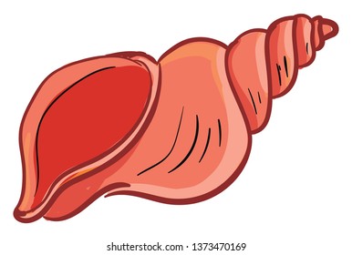 An orange-colored screw shaped cartoon seashell is a hard and protective outer layer created by an animal that lives in the sea vector color drawing or illustration 
