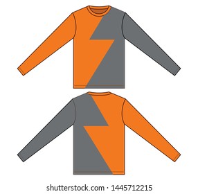 Orange-Gray Long sleeve T-Shirt Design on White Background.
Front and Back View, Vector File
