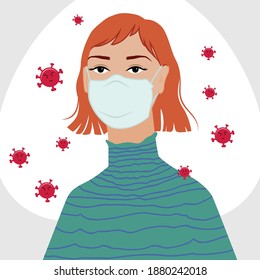 Orange-haired female character wearing a mask to protect against Covid-19 virus