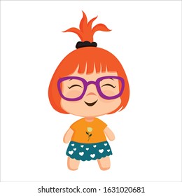 orange-haired girl in purple glasses