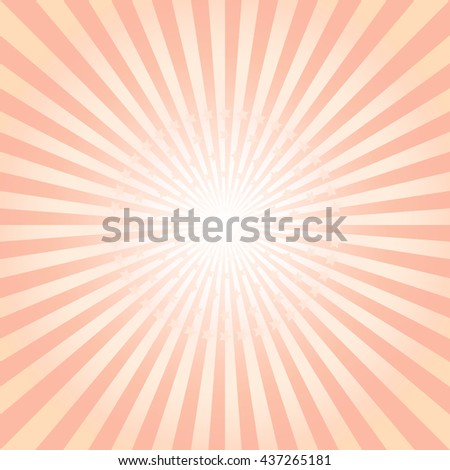 Orange-Pink rays and stars background. Vector
