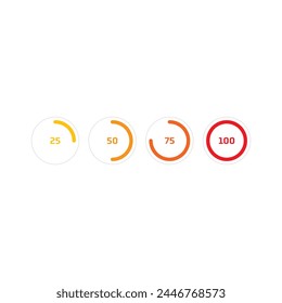 naranja-rojo 25, 50, 75, 100 dial. concepto de esfera redonda de cuatro pasos