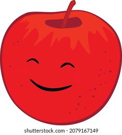 
The orange-red apple smiles. Vector illustration