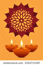 Orange-red color based portrait banner for Indian festival of lights called Diwali, it can be used in social media, greeting card etc. All Indian says "Happy Diwali" to each other on this occasion. 