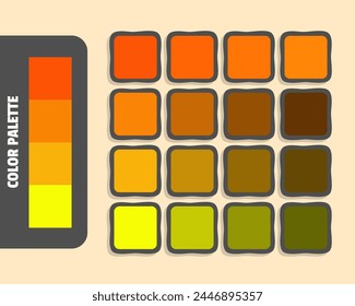 Orangered darkorange orange yellow color palette, colour matching, rgb colors, harmonious colours catalog sample, design and edit idea