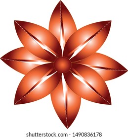 Orange-red flower with eight, elliptical petals and dark red center.
