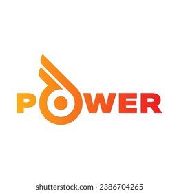 orange-red power word. winged power logo. power concept