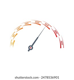 orange-red semicircular speedometer. speedometer concept. dial concept for the world of sports, technology