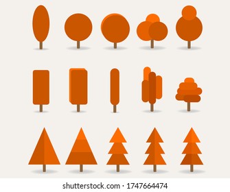 Orange-red shade tree icons set in a modern flat style