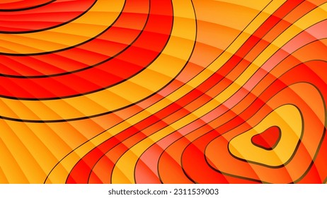 Orange-red striped background. Translucent smooth stripes, overlapping abstract shapes form a bright, colorful composition. Template for your projects. Vector.