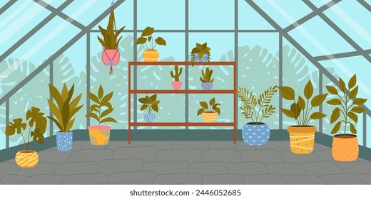 Orangery with plants. Vector illustration.