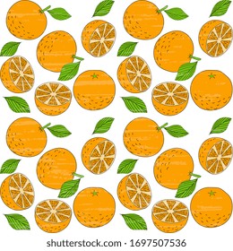 Naranjas en el aire. Sin inconvenientes en un fondo blanco, texturado, artístico. Ilustración abstracta vectorial de los cítricos.