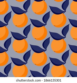 oranges with blue leaves seamless vector pattern