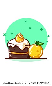 Oranges and brownie cake with cream