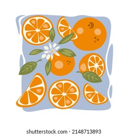oranges collection set in trendy colors. Can be used as greeting card, postcard, invintation, banner, etc