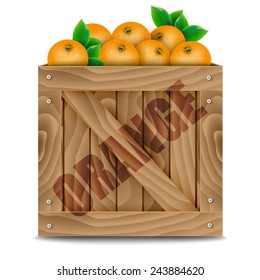  Oranges crate on a white background
