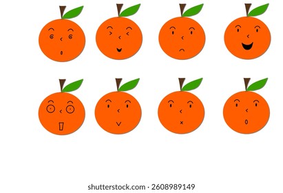 Oranges with different expressions on their faces.