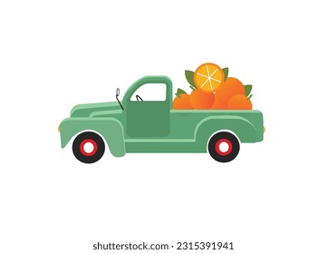Oranges emblem delivery concept citrus in a truck vector icon funny element for logo packaging,Fruit truck stock vector. Illustration of wheel, load Fruit Truck Vector, Food Truck Flat Style Icon Stoc
