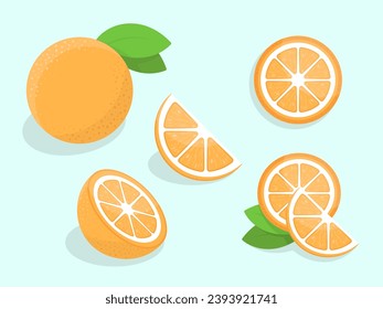Orangen flache Abbildung. Sammlung von stylisierten flachen Vektorgrafiken. Bestens für Web-, Druck-, Werbe-, Logo- und Branding-Design.