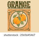 Oranges fruit artwork. Organic food artwork for for t-shirt. Organic farm poster design. Orange art. Fresh orange fruit print. Nature fruit club print design. 