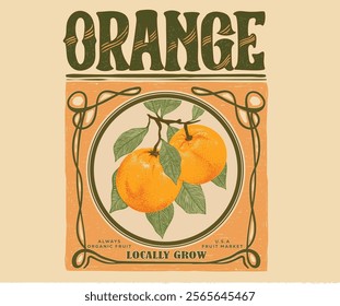 Oranges fruit artwork. Organic food artwork for for t-shirt. Organic farm poster design. Orange art. Fresh orange fruit print. Nature fruit club print design. 