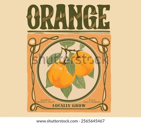 Oranges fruit artwork. Organic food artwork for for t-shirt. Organic farm poster design. Orange art. Fresh orange fruit print. Nature fruit club print design. 