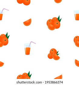 Oranges and a glass with juice. Pattern with white background 