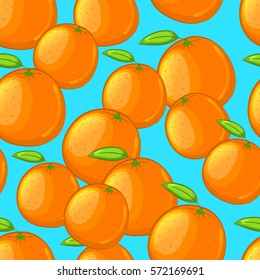 Oranges with green leaves. Seamless pattern. Vector illustration.