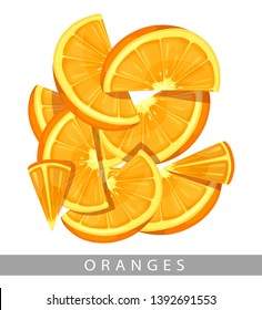 Oranges isolated on white background. Sliced oranges vector in cartoon style.