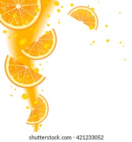  oranges and juice splash on a white background