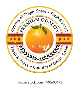 Oranges label / stamp. Country of Origin: Spain. Premium Quality. Print colors used