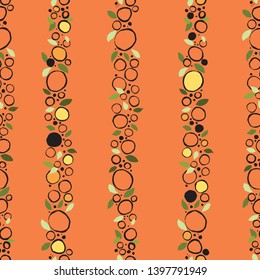 Oranges and leafs ion a bright background to uplift and energise, useful for fabric prints, wallpapar etc
